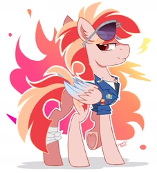 Size: 2000x2200 | Tagged: safe, artist:liquorice_sweet, imported from derpibooru, oc, oc only, oc:red thunder, pegasus, pony, abstract background, bandage, solo