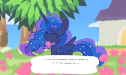 Size: 904x539 | Tagged: safe, artist:liquorice_sweet, imported from derpibooru, princess luna, alicorn, pony, animal crossing, animal crossing: new horizons, cute, eyes closed, flower, lunabetes, solo, sweet dreams fuel