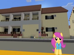 Size: 2048x1536 | Tagged: safe, artist:magister39, artist:topsangtheman, imported from derpibooru, pursey pink, earth pony, pony, house, looking at you, minecraft, solo