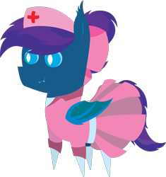 Size: 5699x6073 | Tagged: safe, artist:cosmiceclipsed, artist:tikibat, derpibooru exclusive, imported from derpibooru, oc, oc only, oc:stardust, oc:stardust(cosmiceclipse), bat pony, pony, bat pony oc, bat wings, bow, clothes, crossdressing, dress, ear fluff, eyeshadow, fangs, femboy, hair bow, makeup, male, membranous wings, nurse outfit, pleated skirt, ponytail, simple background, skirt, slit eyes, slit pupils, socks, solo, stallion, transparent background, wings