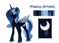 Size: 1280x932 | Tagged: safe, artist:doggie31, imported from derpibooru, oc, oc only, oc:princess artemis, alicorn, pony, ethereal fetlocks, ethereal mane, female, magical parthenogenic spawn, mare, offspring, parent:princess luna, reference sheet, simple background, solo, starry mane, transparent background