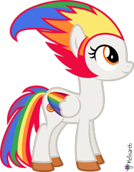 Size: 4000x5142 | Tagged: safe, artist:melisareb, imported from derpibooru, oc, oc only, oc:irene iridium, object pony, original species, pegasus, pony, .svg available, absurd resolution, colored wings, element pony, female, gradient wings, looking up, mare, multicolored hair, multicolored wings, ponified, rainbow hair, rainbow tail, rainbow wings, simple background, solo, transparent background, vector, wings