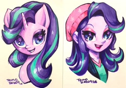 Size: 2048x1434 | Tagged: safe, artist:babtyu, imported from derpibooru, starlight glimmer, human, pony, unicorn, equestria girls, beanie, bust, cute, glimmerbetes, hat, portrait, solo, traditional art, watercolor painting