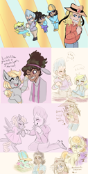 Size: 976x1920 | Tagged: safe, artist:mimiporcellini, imported from derpibooru, carrot top, derpy hooves, ditzy doo, golden harvest, human, pegasus, art dump, boingo, crossover, crossover shipping, hol horse, interspecies, jean pierre polnareff, jjba, jojo's bizarre adventure, oingo, oingo boingo brothers, polnaderp, shipping, sketch, sketch dump