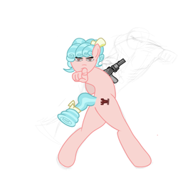 Size: 1000x1000 | Tagged: safe, artist:samueldavillo, imported from derpibooru, cozy glow, anthro, earth pony, b+t mp9, gun, hand, jojo reference, pointing at you, weapon