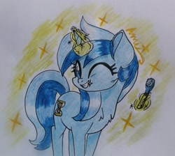 Size: 2972x2667 | Tagged: safe, artist:c.a.m.e.l.l.i.a, imported from derpibooru, minuette, pony, unicorn, artist, cute, happy, magic, minubetes, smiling, sparkles, telekinesis, toothbrush, traditional art