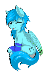 Size: 2170x3456 | Tagged: artist needed, safe, imported from derpibooru, oc, oc only, pegasus, pony, derpibooru community collaboration, 2021 community collab, one eye closed, pegasus oc, simple background, solo, tongue out, white background, wings