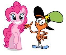 Size: 564x469 | Tagged: artist needed, safe, edit, edited edit, edited screencap, imported from derpibooru, screencap, pinkie pie, earth pony, pony, crossover, duo, obligatory pony, simple background, sweet dreams fuel, wander (wander over yonder), wander over yonder