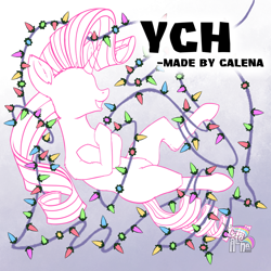 Size: 750x750 | Tagged: safe, artist:calena, imported from derpibooru, 2020, christmas, christmas lights, commission, cute, floating, holiday, hug, implied rarity, lights, simple background, ych sketch, your character here