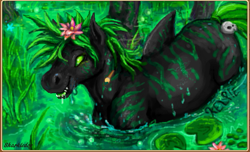 Size: 725x442 | Tagged: safe, artist:sharkledog, imported from derpibooru, oc, oc only, kelpie, pony, flower, flower in hair, outdoors, solo