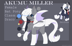 Size: 1800x1143 | Tagged: safe, artist:m1lkycloud, imported from derpibooru, oc, oc only, oc:akumu miller, bat pony, pony, black sclera, female, mare, reference sheet, solo