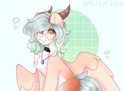 Size: 1280x939 | Tagged: safe, artist:m1lkycloud, artist:starry-tamara, imported from derpibooru, oc, oc only, oc:naima, pony, female, glasses, horns, mare, solo