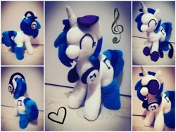 Size: 1080x810 | Tagged: safe, artist:rxndxm.artist, imported from derpibooru, dj pon-3, vinyl scratch, pony, unicorn, clothes, eyes closed, female, headphones, irl, mare, photo, plushie, smiling, socks, solo, sunglasses