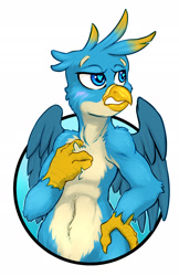 Size: 1237x1912 | Tagged: safe, artist:halley-valentine, artist:hobbes-maxwell, imported from derpibooru, gallus, ocellus, sandbar, silverstream, smolder, yona, griffon, badge, blushing, male, solo, student six