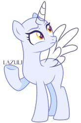 Size: 1521x2304 | Tagged: safe, artist:lazuli, artist:mint-light, imported from derpibooru, oc, oc only, alicorn, pony, alicorn oc, bald, base, eyelashes, horn, looking back, raised hoof, signature, simple background, solo, transparent background, underhoof, wings