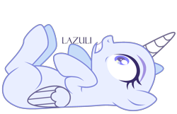 Size: 2110x1360 | Tagged: safe, artist:lazuli, artist:mint-light, imported from derpibooru, oc, oc only, alicorn, pony, alicorn oc, bald, base, eyelashes, gritted teeth, horn, lying down, on back, signature, simple background, solo, transparent background, wide eyes, wings