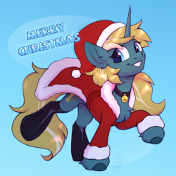 Size: 3000x3000 | Tagged: safe, artist:argigen, imported from derpibooru, oc, oc:maple parapet, pony, christmas, clothes, costume, hat, holiday, merry christmas, rcf community, santa costume, santa hat