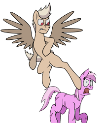 Size: 1127x1300 | Tagged: safe, artist:somber, imported from derpibooru, oc, oc only, oc:deathwish, oc:terminal velocity, earth pony, pegasus, pony, female, flying kick, male, mare, screaming, simple background, stallion, transparent background