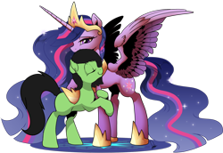 Size: 1510x1040 | Tagged: safe, artist:dormin-kanna, edit, editor:edits of hate, imported from ponybooru, twilight sparkle, oc, oc:filly anon, alicorn, earth pony, pony, the last problem, /mlp/, duo, female, filly, hug, mare, older, princess twilight 2.0, smiling, twilight sparkle (alicorn), unofficial edits thread