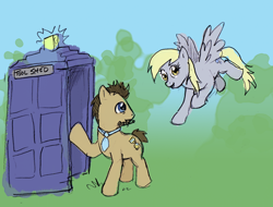 Size: 600x456 | Tagged: safe, imported from derpibooru, derpy hooves, doctor whooves, time turner, earth pony, pegasus, pony, /co/, 4chan, brony history, crossover, doctor who, female, male, mare, sonic screwdriver, stallion, tardis, the doctor