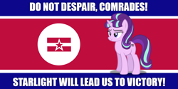 Size: 1440x720 | Tagged: safe, edit, imported from derpibooru, starlight glimmer, authoritarianism, caption, communism, equal cutie mark, equal sign, flag, image macro, north korea, north korean flag, red star, s5 starlight, socialism, stalin glimmer, text