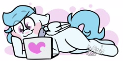 Size: 2048x1028 | Tagged: safe, artist:befishproductions, imported from derpibooru, oc, oc only, oc:file folder, pegasus, pony, clothes, computer, laptop computer, scarf, solo