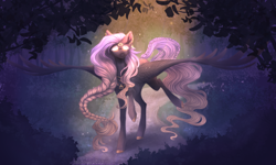 Size: 5000x3000 | Tagged: safe, artist:monogy, imported from derpibooru, oc, oc only, oc:crying moon, pegasus, pony, braid, female, forest, high res, mare, solo, trail