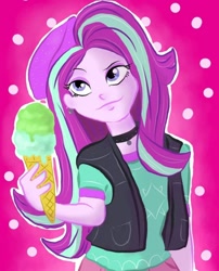 Size: 1080x1338 | Tagged: safe, artist:alecsartist, imported from derpibooru, starlight glimmer, human, equestria girls, beanie, choker, clothes, food, hat, ice cream, solo