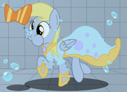 Size: 3600x2600 | Tagged: safe, artist:bladedragoon7575, imported from derpibooru, derpy hooves, pegasus, pony, bow, bubble, clothes, dress, female, gala dress, holding breath, hoof shoes, jewelry, mare, puffy cheeks, regalia, shoes, solo, swimming pool, underwater