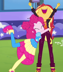 Size: 424x484 | Tagged: safe, imported from derpibooru, screencap, pinkie pie, sunset shimmer, equestria girls, equestria girls series, wake up!, spoiler:eqg series (season 2), cropped, nose in the air