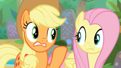 Size: 1280x720 | Tagged: safe, imported from derpibooru, screencap, applejack, fluttershy, sounds of silence