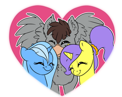 Size: 1748x1400 | Tagged: safe, artist:ali-selle, imported from derpibooru, oc, oc:glacandra, oc:luxor, oc:tulipan, classical hippogriff, hippogriff, unicorn, cute, eyes closed, luxorian trio