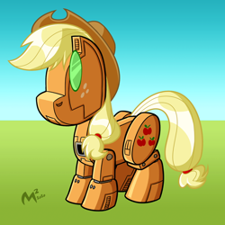 Size: 700x700 | Tagged: safe, artist:mattmoylan, imported from derpibooru, applejack, pony, robot, robot pony, applebot, hat, roboticization, transformerfied