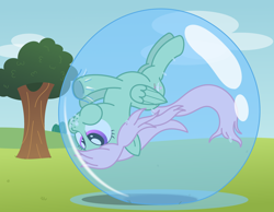 Size: 3100x2400 | Tagged: safe, artist:bladedragoon7575, imported from derpibooru, oc, oc only, oc:spectral wind, pegasus, pony, bondage, bubble, encasement, female, holding breath, in bubble, pegasus oc, solo, solo female, trapped, underwater, wings