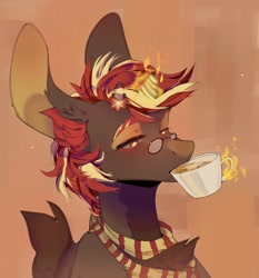 Size: 1199x1284 | Tagged: safe, artist:crow449, artist:just_gray-x, imported from derpibooru, oc, oc only, pony, unicorn, bust, clothes, cup, drinking, food, glasses, glowing horn, horn, magic, scarf, solo, tea, teacup, telekinesis, unicorn oc