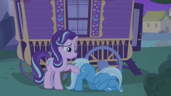 Size: 1920x1080 | Tagged: safe, imported from derpibooru, screencap, starlight glimmer, trixie, to where and back again, female, females only, lesbian, night, trixie's wagon