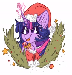 Size: 1978x2048 | Tagged: safe, artist:tizhonolulu, imported from derpibooru, twilight sparkle, alicorn, pony, :p, candy, candy cane, christmas, food, hat, holiday, ornament, santa hat, simple background, solo, tongue out, twilight sparkle (alicorn), white background