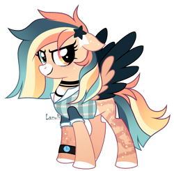 Size: 1839x1804 | Tagged: safe, artist:lazuli, artist:mint-light, imported from derpibooru, oc, oc only, pegasus, pony, choker, clothes, colored hooves, eyelashes, heterochromia, pegasus oc, signature, simple background, solo, transparent background, two toned wings, wings