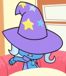 Size: 486x560 | Tagged: safe, imported from derpibooru, screencap, trixie, pony, unicorn, my little pony: pony life, spoiler:pony life s01e17, cape, clothes, cropped, female, friendship gems, g4.5, hat, mare, solo, trixie's cape, trixie's hat