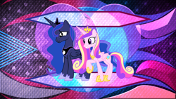 Size: 5120x2880 | Tagged: safe, artist:laszlvfx, edit, imported from derpibooru, princess cadance, princess luna, pony, wallpaper, wallpaper edit