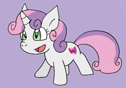 Size: 767x540 | Tagged: safe, artist:cmara, imported from derpibooru, sweetie belle, pony, unicorn, cute, diasweetes, female, filly, open mouth, purple background, simple background, solo