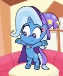 Size: 130x157 | Tagged: safe, artist:grandescartoons, imported from derpibooru, screencap, trixie, pony, unicorn, my little pony: pony life, spoiler:pony life s01e17, bipedal, cropped, friendship gems, looking down, shocked, y pose