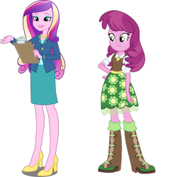 Size: 5200x5427 | Tagged: artist needed, safe, imported from derpibooru, cheerilee, princess cadance, equestria girls, clipboard, clothes, dean cadance, simple background, skirt, transparent background, white background