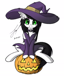 Size: 1595x1904 | Tagged: safe, artist:jacquibim, imported from derpibooru, oc, oc only, clothes, cute, halloween, hat, holiday, jack-o-lantern, nightmare night, pumpkin, simple background, white background, witch hat