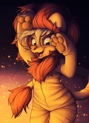 Size: 3200x4400 | Tagged: safe, artist:ohemo, imported from derpibooru, applejack, big cat, earth pony, lion, animal costume, applelion, clothes, costume, halloween, halloween costume, holiday, looking at you, open mouth, paw pads, rawr