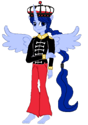 Size: 420x597 | Tagged: safe, artist:loomytyranny, imported from derpibooru, oc, oc:frenchie colonial, alicorn, hybrid, equestria girls, 1000 hours in ms paint, barefoot, crown, eqg promo pose set, europe, feet, france, jewelry, luna planet, male, monarch, png, ponytail, regalia, wings