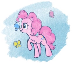 Size: 918x808 | Tagged: safe, artist:laya-21, imported from derpibooru, pinkie pie, butterfly, earth pony, pony, butterfly on nose, insect on nose, raised hoof, solo