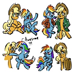 Size: 1000x1000 | Tagged: safe, artist:laya-21, imported from derpibooru, applejack, rainbow dash, earth pony, pegasus, pony, appledash, clothes, crossed hooves, duo, female, jacket, lesbian, shipping, simple background, white background