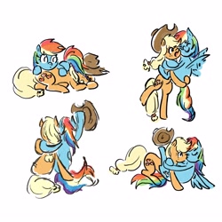 Size: 3000x3000 | Tagged: safe, artist:laya-21, imported from derpibooru, applejack, rainbow dash, earth pony, pegasus, pony, appledash, duo, female, hug, kissing, lesbian, shipping, simple background, white background