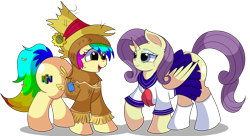 Size: 9200x5000 | Tagged: safe, artist:rainbowtashie, imported from derpibooru, fluttershy, rarity, oc, oc:charitable nature, oc:rainbow tashie, alicorn, earth pony, pegasus, pony, unicorn, alicorn oc, butt, clothes, commissioner:bigonionbean, costume, cute, cutie mark, earth pony oc, extra thicc, female, flank, fusion, fusion:charitable nature, fusion:fluttershy, fusion:rarity, halloween, halloween costume, holiday, horn, mare, not an alicorn, parent:fluttershy, parent:rarity, plot, scarecrow, school uniform, simple background, transparent background, wings, writer:bigonionbean